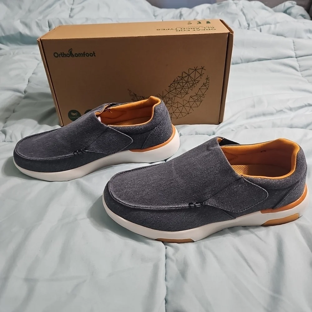 OrthoComfoot‎ Mens Blue Canvas Slip Casual Comfort Shoes Size EU 41 (US 8) NEW